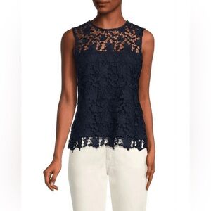 NWT Nanette Lepore Nanette Fanciful Lace Shirt Navy size Small